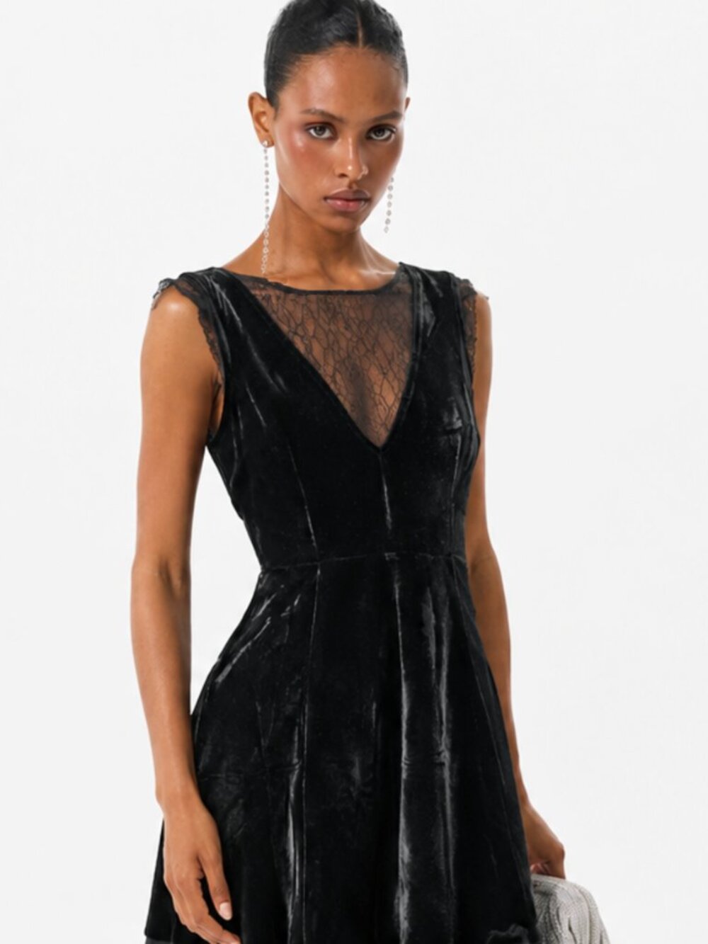 Velvet Lace Stretch Fit & Flare Dex L Black Mini Dress Dark Romance Gothic